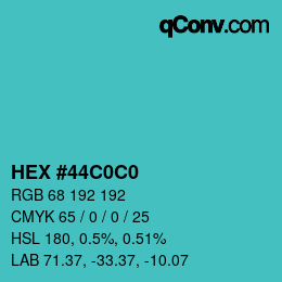 カラーコード: HEX #44C0C0 | qconv.com