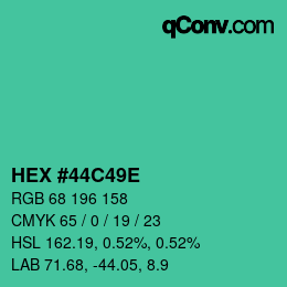 Color code: HEX #44C49E | qconv.com