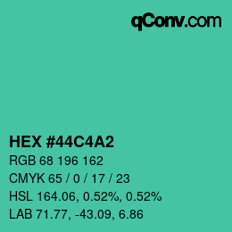 Color code: HEX #44C4A2 | qconv.com