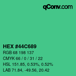 颜色代码: HEX #44C689 | qconv.com
