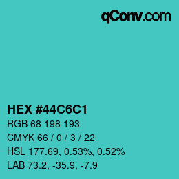 Farbcode: HEX #44C6C1 | qconv.com
