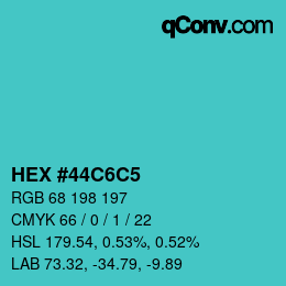 カラーコード: HEX #44C6C5 | qconv.com