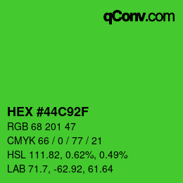 Color code: HEX #44C92F | qconv.com