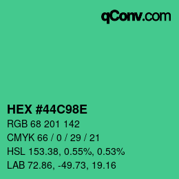 Color code: HEX #44C98E | qconv.com