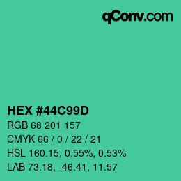 Color code: HEX #44C99D | qconv.com
