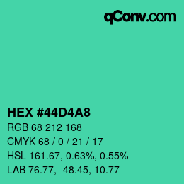 Color code: HEX #44D4A8 | qconv.com