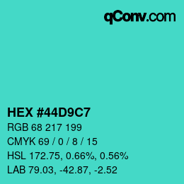 Color code: HEX #44D9C7 | qconv.com