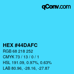 Color code: HEX #44DAFC | qconv.com