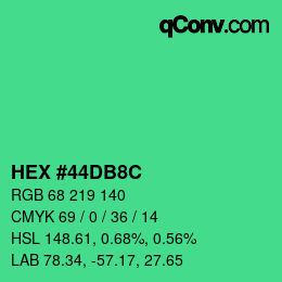Color code: HEX #44DB8C | qconv.com