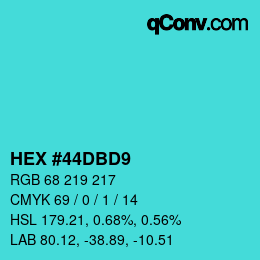 Color code: HEX #44DBD9 | qconv.com