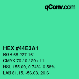 Color code: HEX #44E3A1 | qconv.com