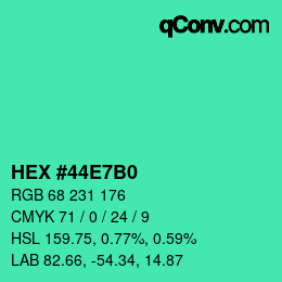 カラーコード: HEX #44E7B0 | qconv.com