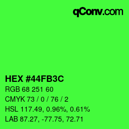 Color code: HEX #44FB3C | qconv.com