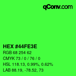 Color code: HEX #44FE3E | qconv.com