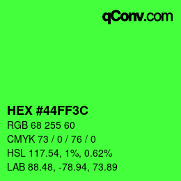 Color code: HEX #44FF3C | qconv.com
