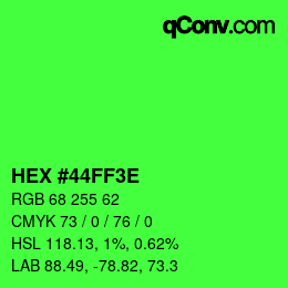 Color code: HEX #44FF3E | qconv.com