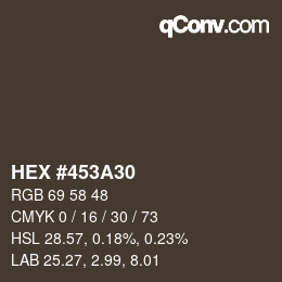 Color code: HEX #453A30 | qconv.com