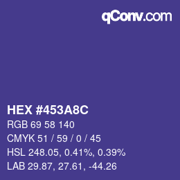 Color code: HEX #453A8C | qconv.com