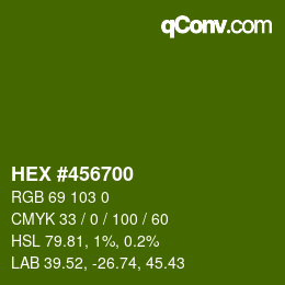 Color code: HEX #456700 | qconv.com