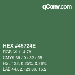 Farbcode: HEX #45724E | qconv.com