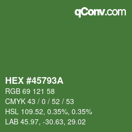 Color code: HEX #45793A | qconv.com