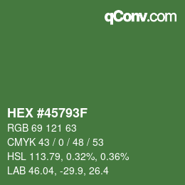 Color code: HEX #45793F | qconv.com