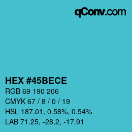 Color code: HEX #45BECE | qconv.com