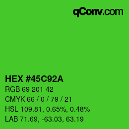 Color code: HEX #45C92A | qconv.com
