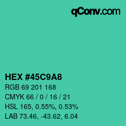 Color code: HEX #45C9A8 | qconv.com