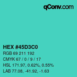 Color code: HEX #45D3C0 | qconv.com