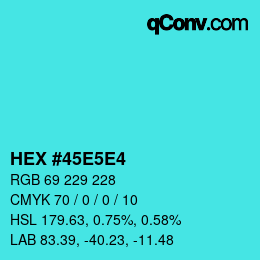 カラーコード: HEX #45E5E4 | qconv.com