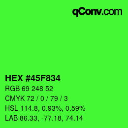 Farbcode: HEX #45F834 | qconv.com