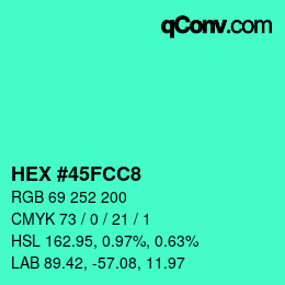 颜色代码: HEX #45FCC8 | qconv.com