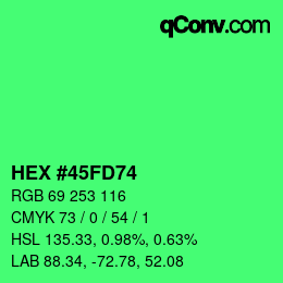 Farbcode: HEX #45FD74 | qconv.com