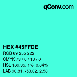 Color code: HEX #45FFDE | qconv.com