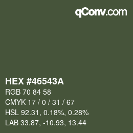 Color code: HEX #46543A | qconv.com