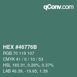 Color code: HEX #46776B | qconv.com