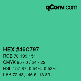 カラーコード: HEX #46C797 | qconv.com