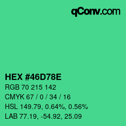 Color code: HEX #46D78E | qconv.com