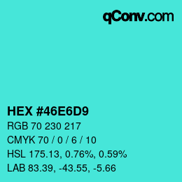Color code: HEX #46E6D9 | qconv.com