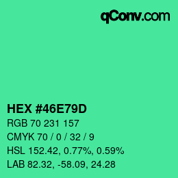 Farbcode: HEX #46E79D | qconv.com