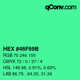 カラーコード: HEX #46F69B | qconv.com