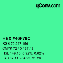 Color code: HEX #46F79C | qconv.com