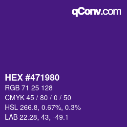 Farbcode: HEX #471980 | qconv.com