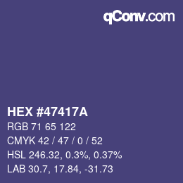 Color code: HEX #47417A | qconv.com