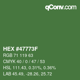 Farbcode: HEX #47773F | qconv.com