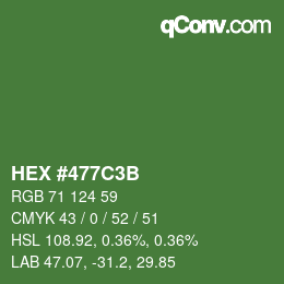 Color code: HEX #477C3B | qconv.com