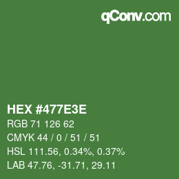 Code couleur: HEX #477E3E | qconv.com