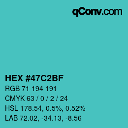 Color code: HEX #47C2BF | qconv.com