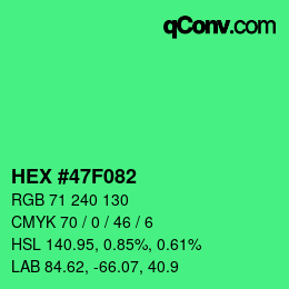 カラーコード: HEX #47F082 | qconv.com